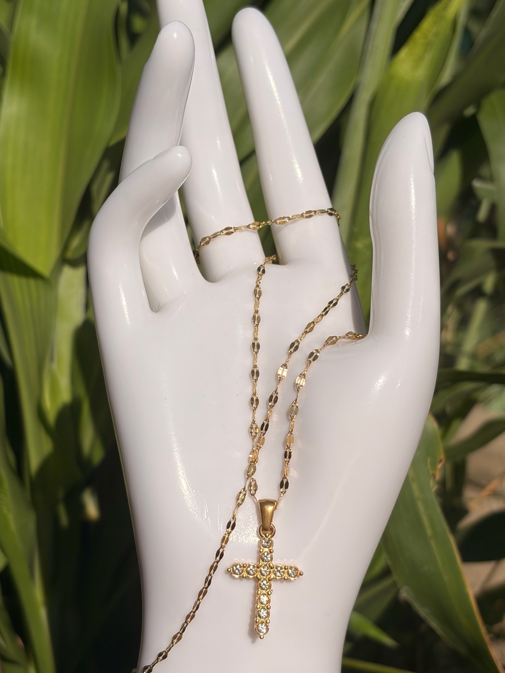 Delicate Gold Cross Necklace with Sparkling Accents